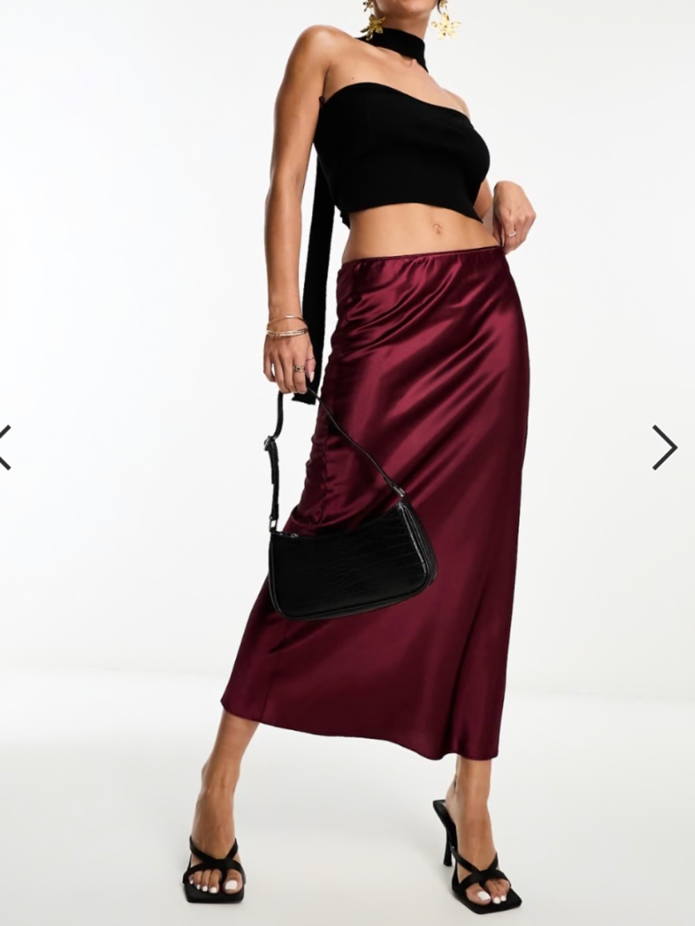 ASOS Bias Cut Satin Midi Skirt - S - Burgundy